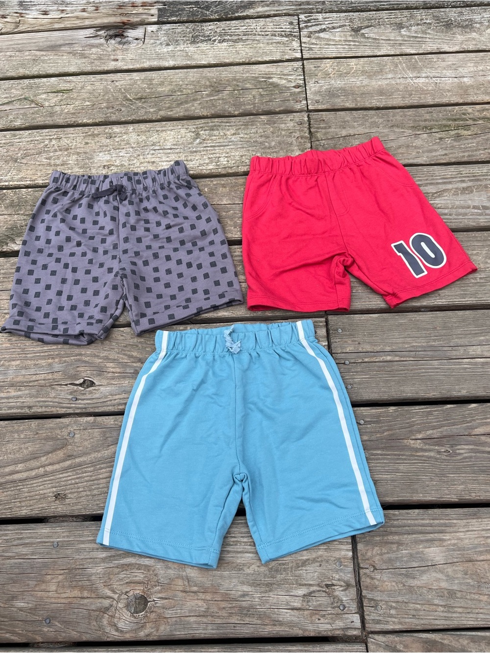 PEKKLE Boys 3-Pack Athletic Shorts — Red, Gray, Light Blue